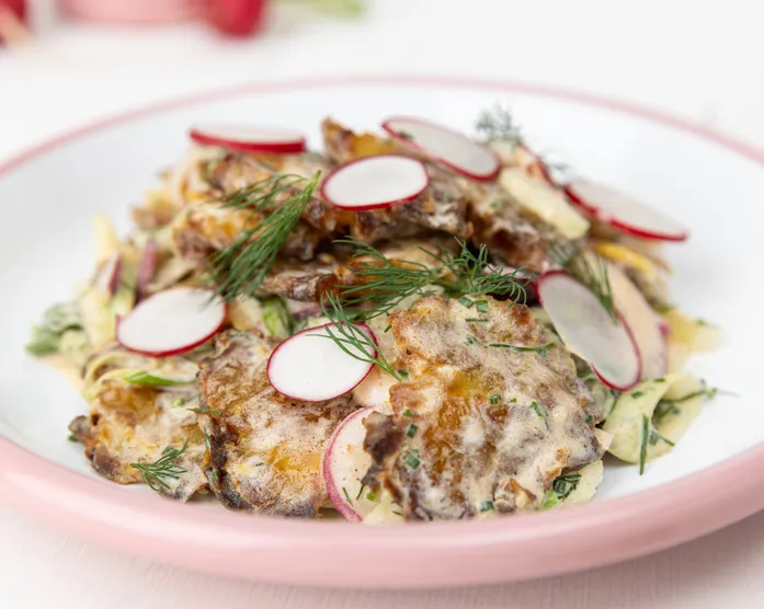 Crispy Smashed Potato Salad / Knuspriger Kartoffelsalat