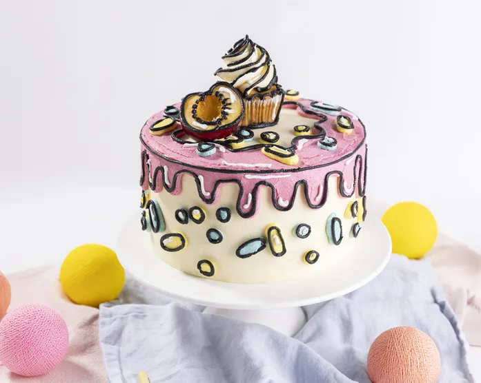 Comic Cake / Pfirsichtorte in Trend Comic-Optik