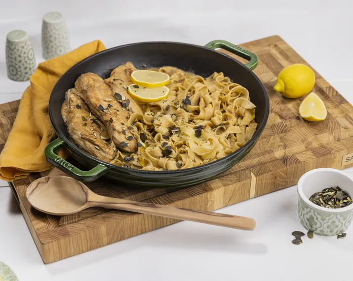 Zitronenschnitzel mit Tagliatelle