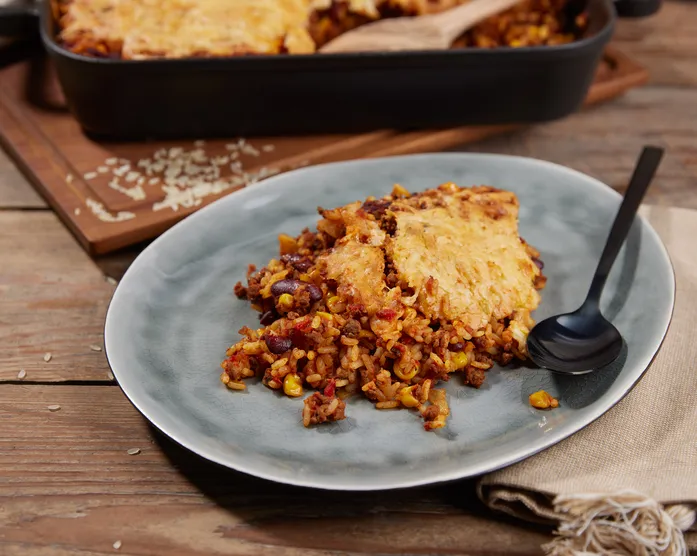 Tex Mex Reis Auflauf / überbackener mexikanischer Onepot
