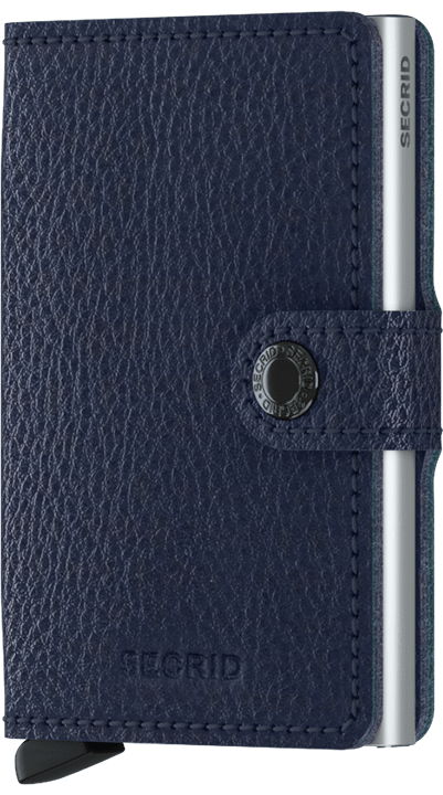Front view image of miniwallet-veg-navy-silver wallet