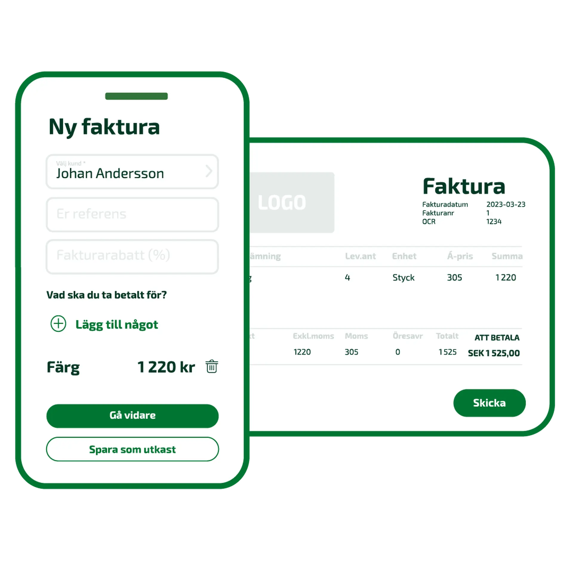 En grafik som visar hur du skapar en faktura i Fortnox