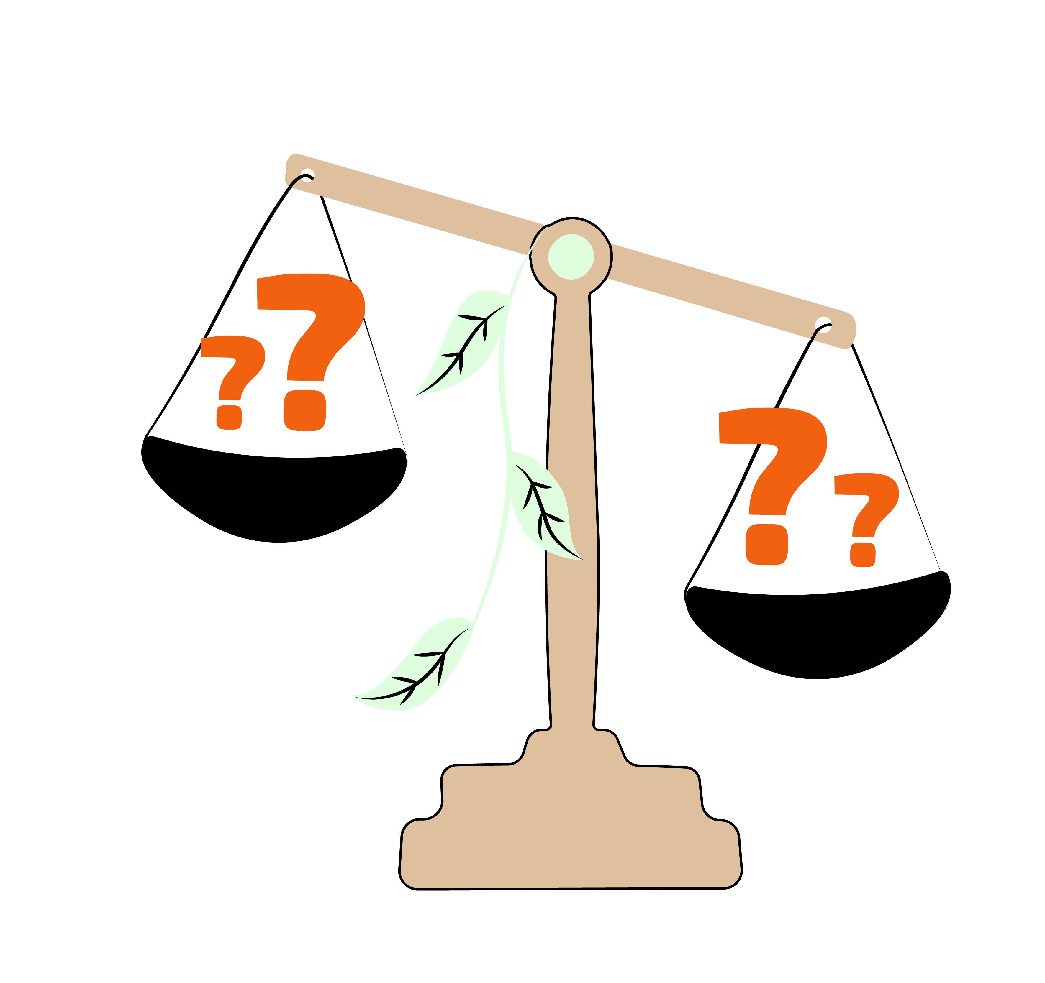 En vågskål med frågetecken i vardera skål som symboliserar gratis vs icke-gratis bokföringsprogram.