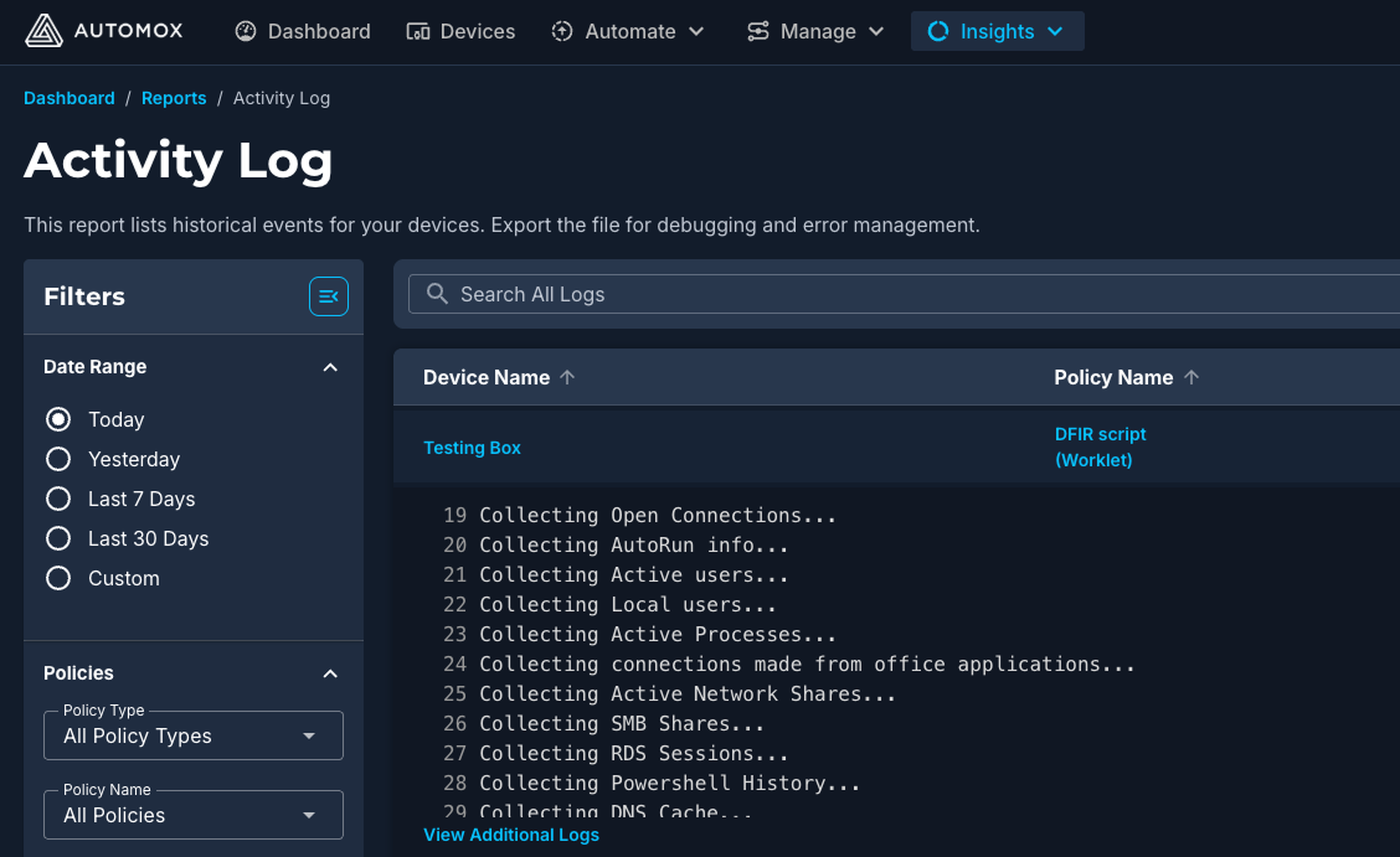 Automox Activity Log