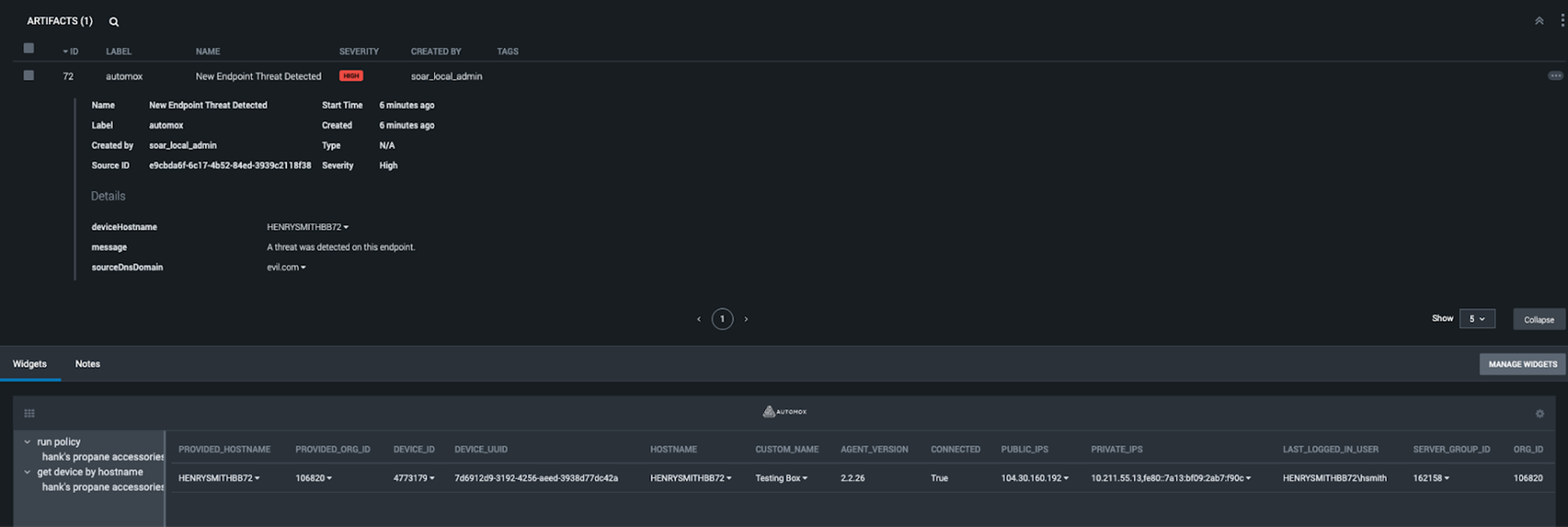 Log from Splunk console
