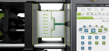 Видео показывает принцип действия «умного» расчета усилия смыкания