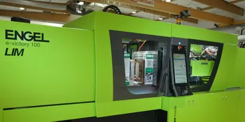 Picture shows electric tie-bar-less injection moulding machine for single wires made of liquid silicone
