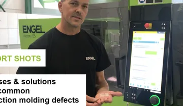 Image shows causes and solutions for common injection molding defects