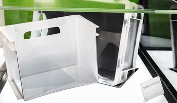 Picture shows box made from recycled plastic