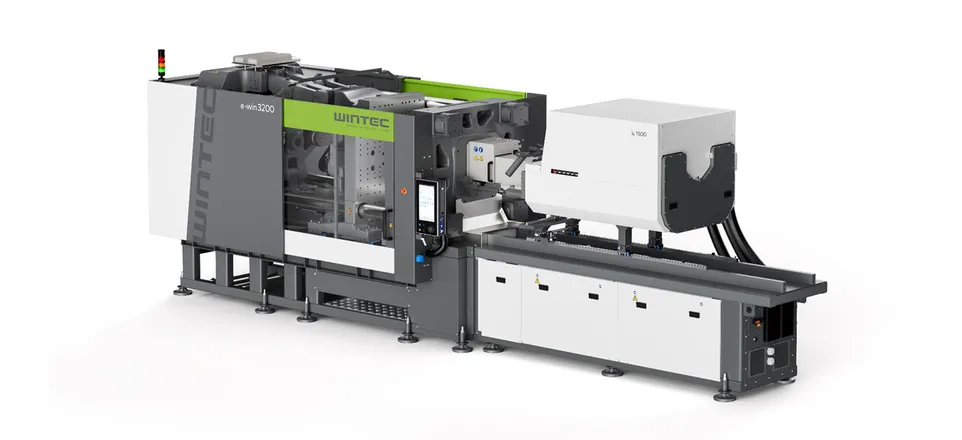 Bild zeigt weiß-graue vollelektrische WINTEC e-win Spritzgießmaschine