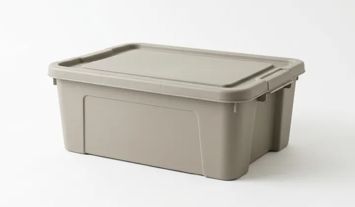 Bild zeigt beige Aufbewahrungsbox aus Kunststoff