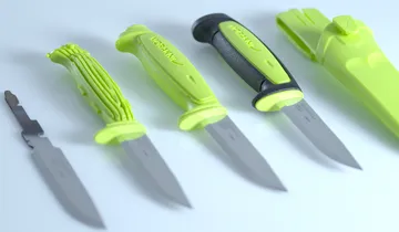 Picture shows knives with green plastic handles