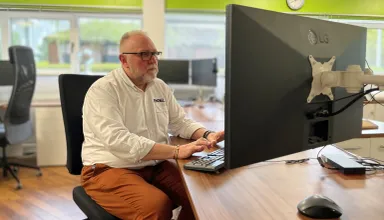 Picture shows Tony Borthwick from ENGEL UK in an interview about digital solutions and how they assure injection moulding process control