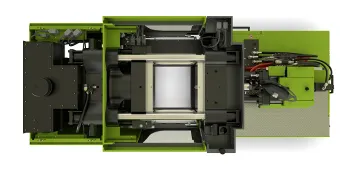 Picture shows construction of injection moulding machine for rubber injection moulding