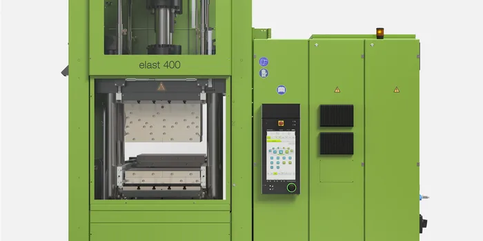 Picture shows injection moulding machine for elastomer processing 