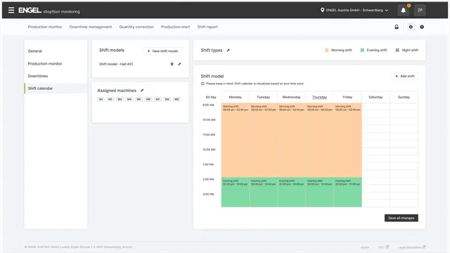 Image shows shift schedule configuration in the e-connect portal