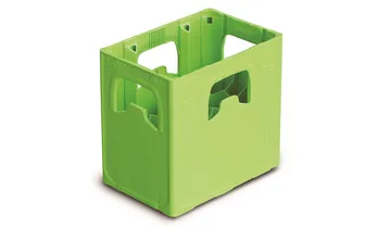 Picture shows green plastic drinks crate