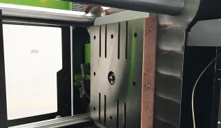 Picture shows mould space of an injection moulding machine