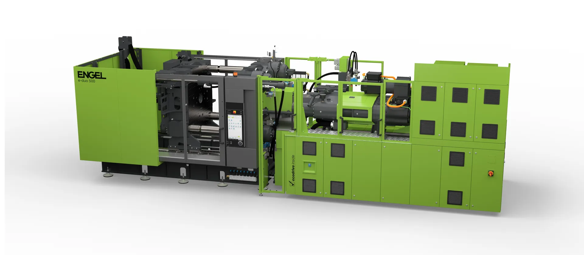 Picture shows hybrid large injection moulding machine from ENGEL