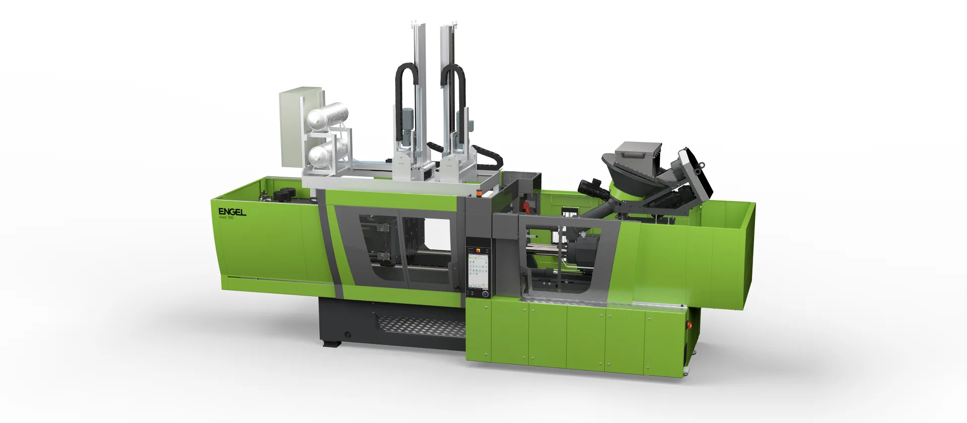 Picture shows injection moulding machine for elastomer processing