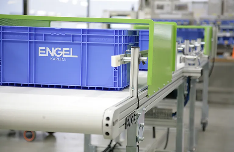 Image shows box transfer systems from ENGEL
