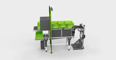 Video shows multi-level box transfer injection molding conveyor system in action