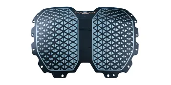Image shows blue automotive front panel with polyurethane surface coating
