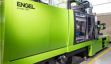 Picture shows all-electric, small e-mac injection moulding machine from ENGEL