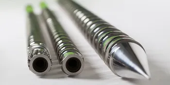 Picture shows screws for plasticising manufactured by ENGEL