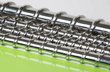 Picture shows plasticising screws from ENGEL