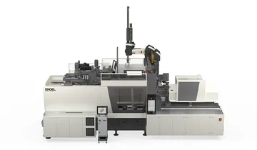 Picture shows a white e-motion injection moulding machine for clean room injection moulding