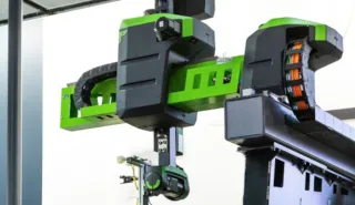 Close-up of the modular axes of an ENGEL viper linear robot