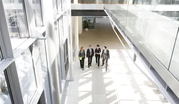 Picture shows people in the entrance hall at ENGEL