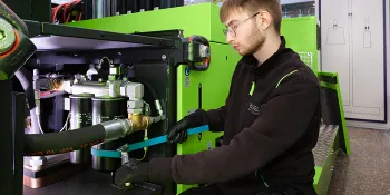 Picture shows spare parts of an injection moulding machine from ENGEL