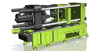 Picture shows machine frame of an electric injection moulding machine from ENGEL