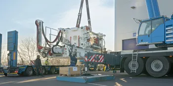 Picture shows truck from ENGEL for machine relocations
