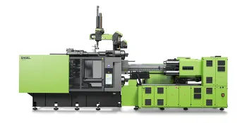 Picture shows injection moulding production cell from ENGEL