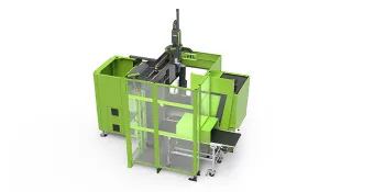 Picture shows injection moulding machine with automation from ENGEL