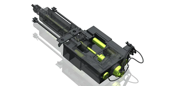 Picture shows injection unit for producing round plastic containers and pails