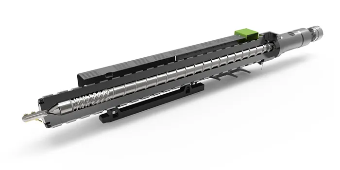 Picture shows plasticising unit from ENGEL