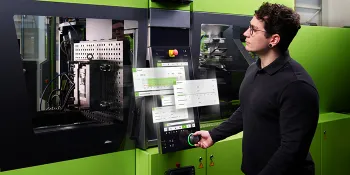 Picture shows practical application of digital solutions on ENGEL injection moulding machine control unit