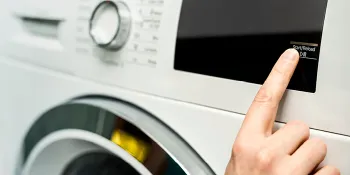 Picture shows a washing machine with technical plastic parts