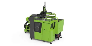 Picture shows injection moulding machine with automation from ENGEL