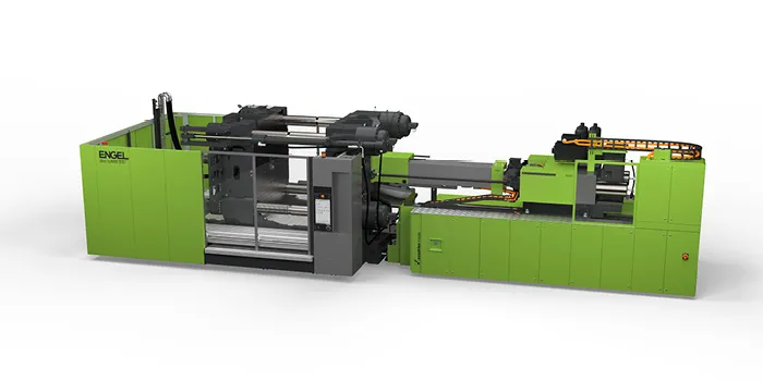 Bild zeigt Maschinenpark mit Spritzgießmaschinen für runde Kunststoffbehälter und -eimer