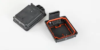 Picture shows a multi-colour charging plug for e-cars