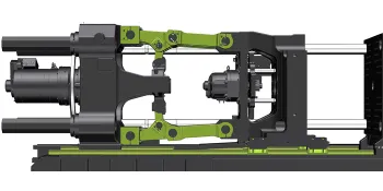 Picture shows toggle clamping unit