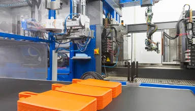 Picture shows tie-bar-less technology with automation