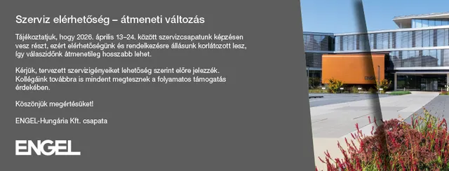 Tájékoztatjuk, hogy 2026. április 13–24. között szervizcsapatunk képzésen vesz részt, ezért elérhetőségünk és rendelkezésre állásunk korlátozott lesz, így válaszidőnk átmenetileg hosszabb lehet. Kérjük, tervezett szervizigényeiket lehetőség szerint előre jelezzék. Kollégáink továbbra is mindent megtesznek a folyamatos támogatás érdekében.