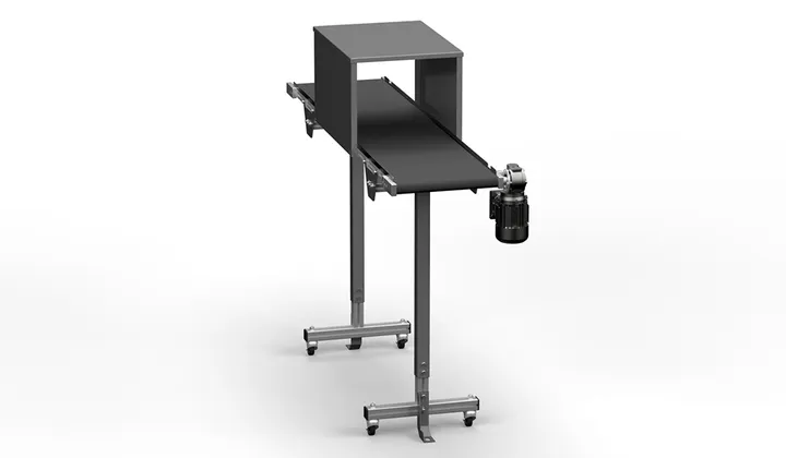 Image shows small freestanding conveyor belt from ENGEL