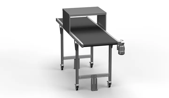 Image shows medium-sized free-standing conveyor belt from ENGEL